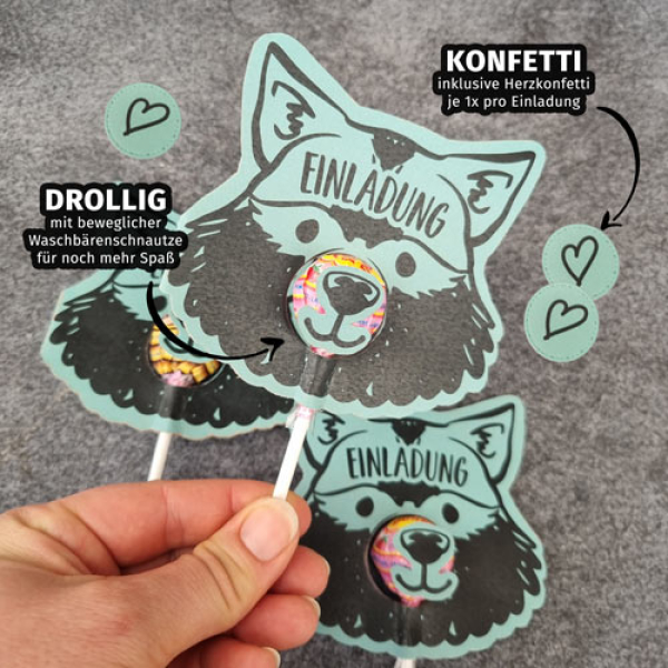 Preview: Einladung - Lolli - Waschbär