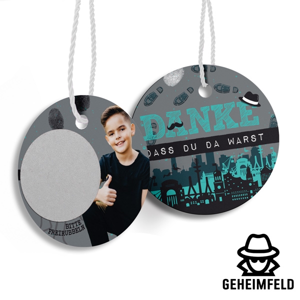 Geschenkanhänger Detektiv mit Geheimfeld