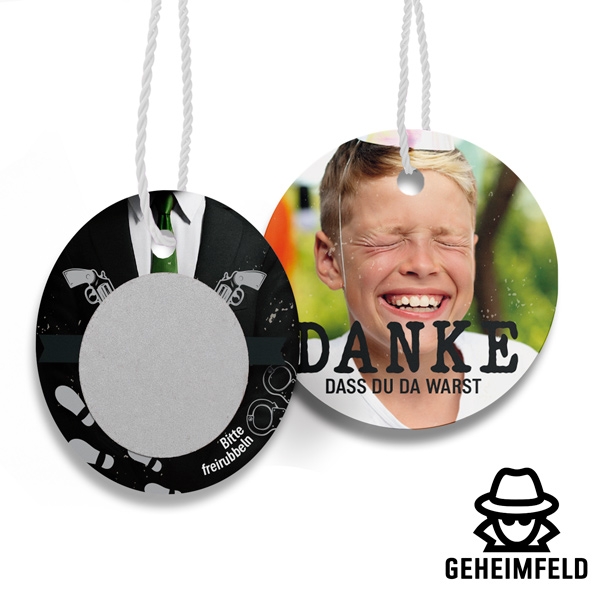 Geschenkanhänger Geheimagent mit Geheimfeld