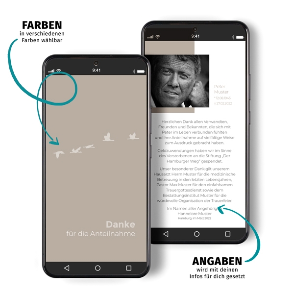 Digitale Trauerdanksagung - Zugvogel