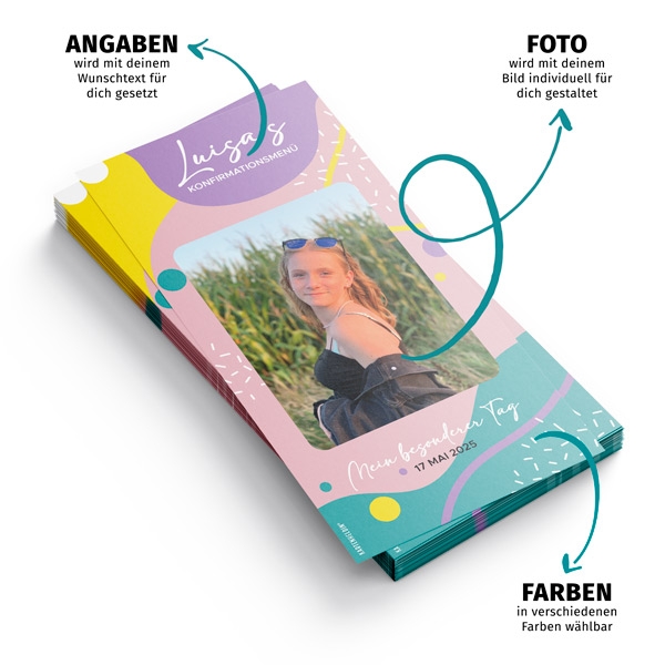 Menükarte Konfirmation - Kunterbunt