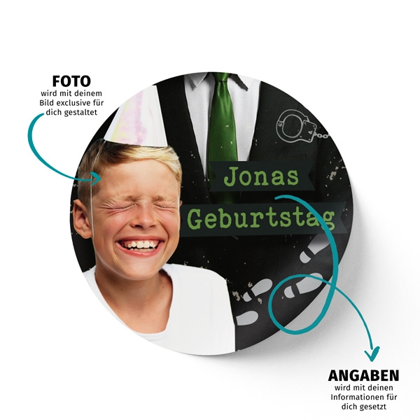 Aufkleber Kindergeburtstag Geheimdienst