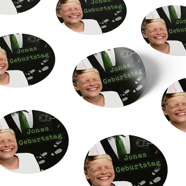 Aufkleber Kindergeburtstag mit Wunschtext und Foto