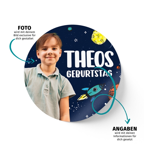 Aufkleber Kindergeburtstag Weltraum