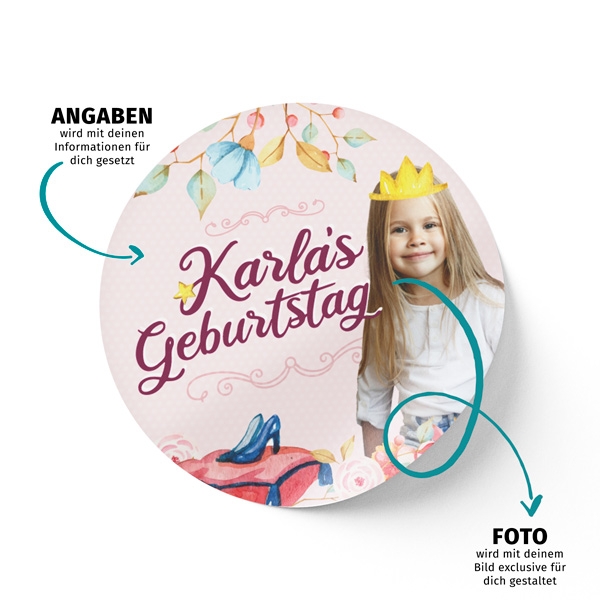Aufkleber Kindergeburtstag märchenhaftes Design