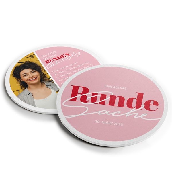 Bierdeckeleinladung in Farbe Rosa/Rot