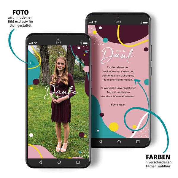 Digitale Dankeskarte zur Konfirmation - Kunterbunt