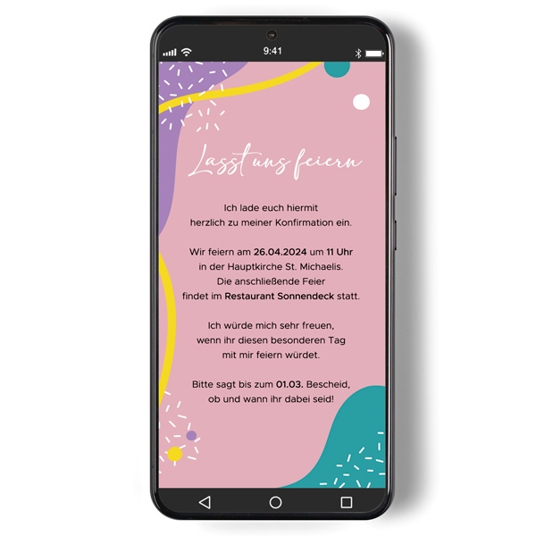 Digitale Einladung zur Konfirmation- Kunterbunt