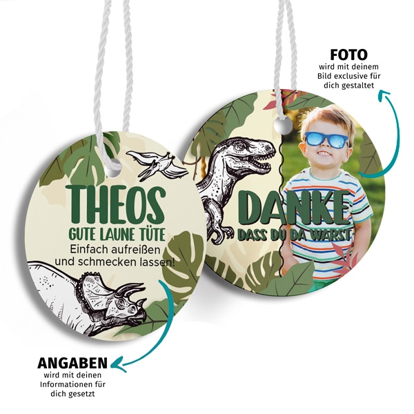 Geschenkanhänger Dinosaurier zum Kindergeburtstag
