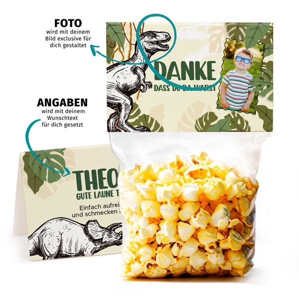 Mitgebsel Design Dino mit Foto und Wunschtext
